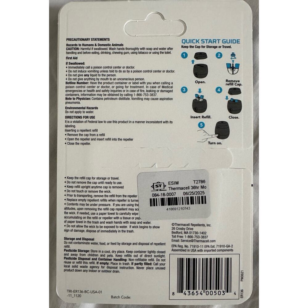 Thermacell ER140 Rechargeable Mosquito Repellent Refill 40 Hour Scent Free - Picture 2 of 2
